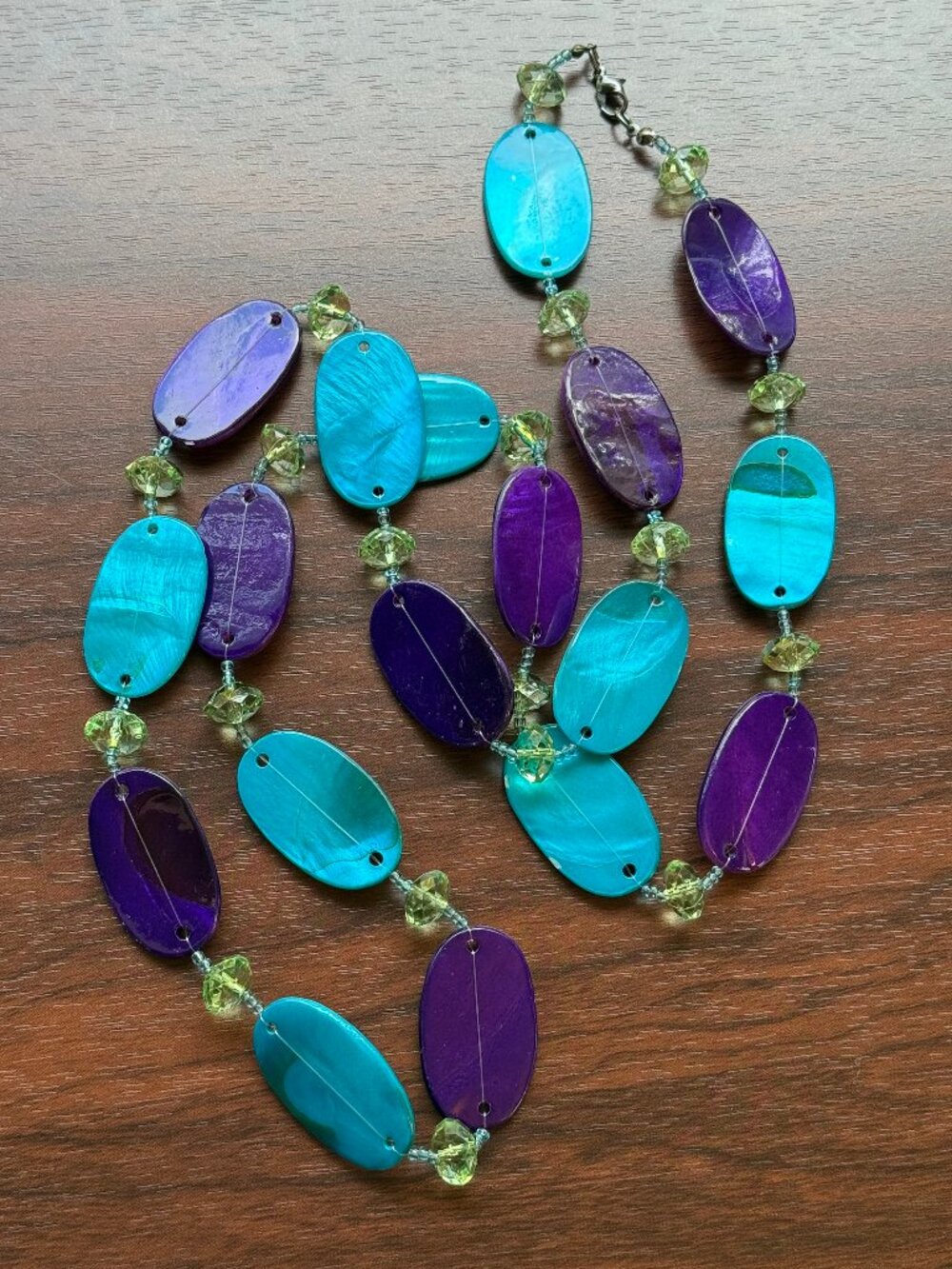Ceramic and Plastic Y2K Statement Necklace Purple and Teal